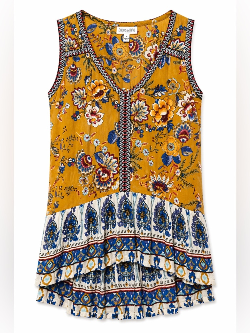 Patrons of Peace Mustard Floral V-Neck Boho Tank (216)